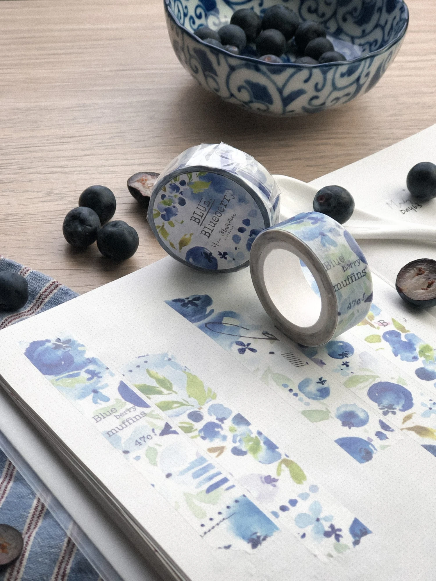 Meow Illustration - Washi Tape - Blue Blueberry 3 Meow Illustration - Washi Tape - Blue Blueberry