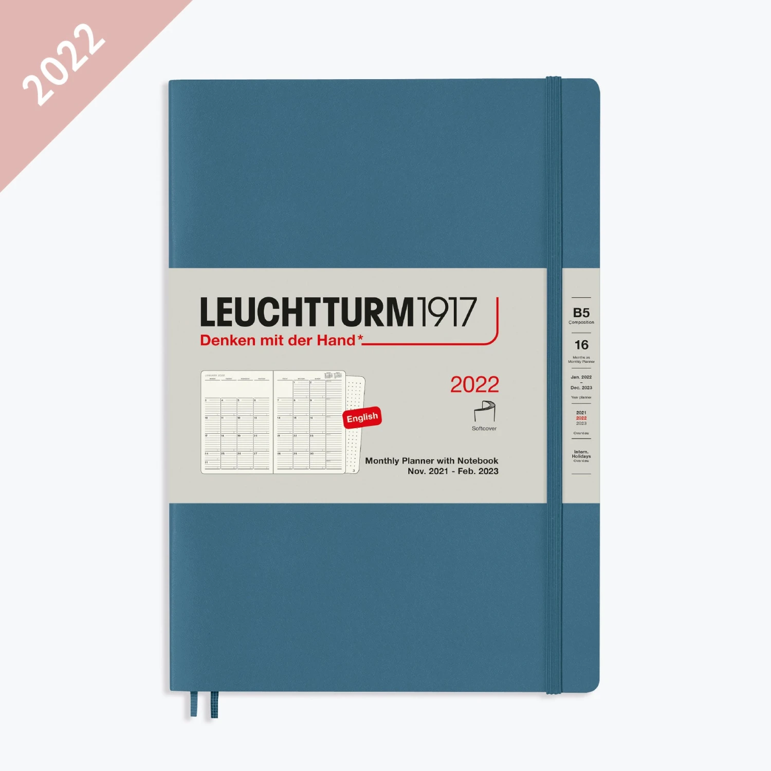 Leuchtturm 1917 Diaries Leuchtturm1917 - 2022 Diary - Monthly Notebook - B5 - Stone Blue 3 Leuchtturm 1917 Diaries Leuchtturm1917 - 2022 Diary - Monthly Notebook - B5 - Stone Blue